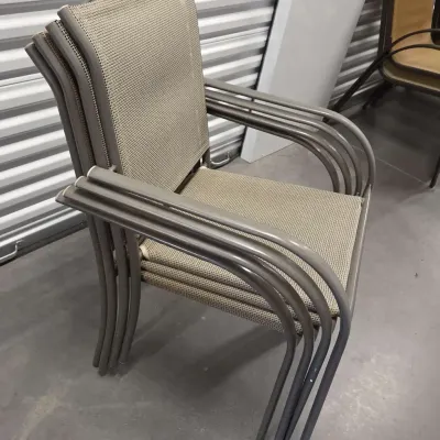 4 Stackable Outdoor Patio Dining Chairs - Gray, Mesh Fabric