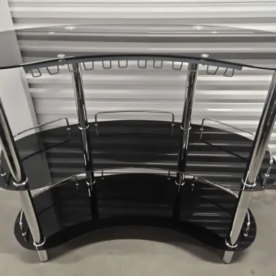 Black Curved Tempered Glass Bar With Silver Chrome