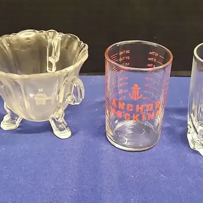 Vintage Crystal & Glass - Empress Dolphin Head Footed Cream Sugar, Measure Cup, Arcoroc Glasses