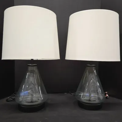 2 Better Homes & Gardens Glass Table Lamps - Cream Colored Fabric Shade