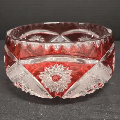 Vintage Ruby Red Cut-to-clear Crystal Bowl - Hand-cut Pinwheel, Starburst
