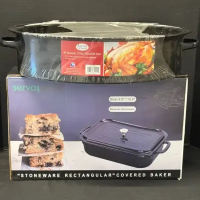 Servappetit Stoneware Covered Baker & Alpine Cuisine 15" Oval Roaster Pan