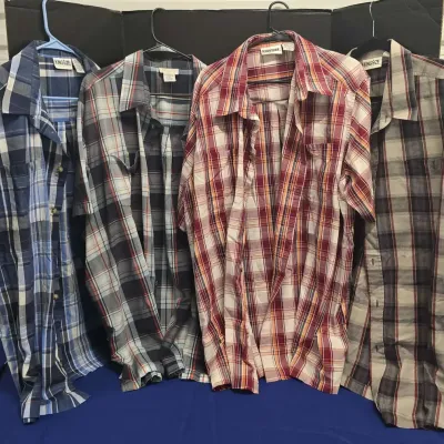 4 Plaid Short Sleeved, Button Down Shirts - King Size Brand, 3XL, Pockets