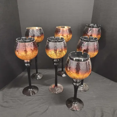 Home Essentials Mercury Chocolate Hurricane Candle Holders - Crackled Brown Mercury Glass
