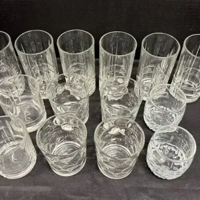 Tumbler & Rocks Clear Glass Bundle - 3 Styles Clear Drinking Glasses with Ribbed & Bubble Textures