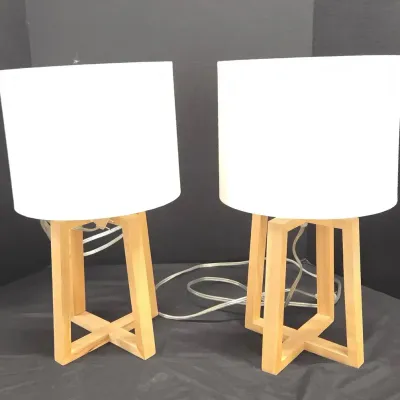 2 Eglo Chietino Table Lamps - Wood, Modern Scandinavian Design
