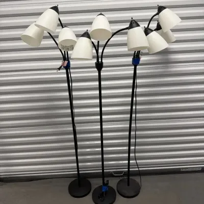 3 Floor Lamps - 5ft Tall, Black & White, 3 Lights Each, Individual Switches