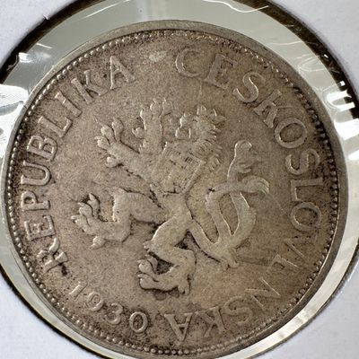 1930 Czechoslovakia 5 Korun .500 Silver Coin