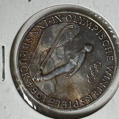 1964 Post WWII Austria 50 Schilling IX Olympic Winter Games .900 Silver Coin