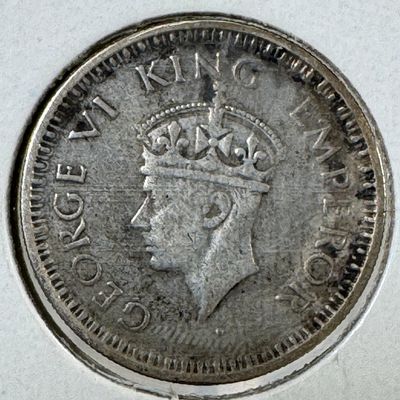 -*India - British 1/4 Rupee .500 Silver Coin, George VI, 1943