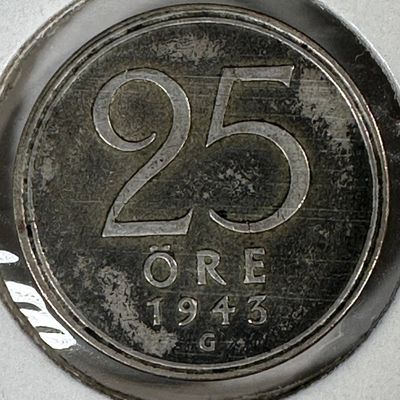 1943 Sweden 25 Ore Coin