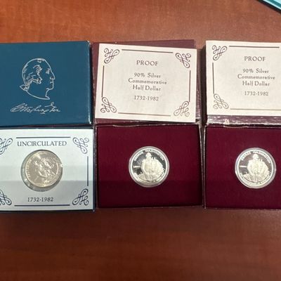Collection of George Washington 250th Anniversary Silver Commemorative Coins