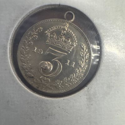 1911 King George V Silver Three Pence Coin Pendant