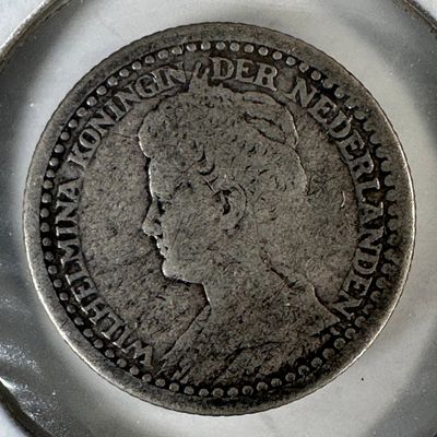 1919 Netherlands 10 Cents .640 Silver Coin - Wilhelmina I