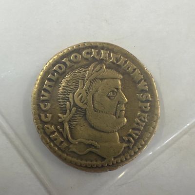 Replica Ancient Roman Coin with Emperor Portrait and Standing Figure