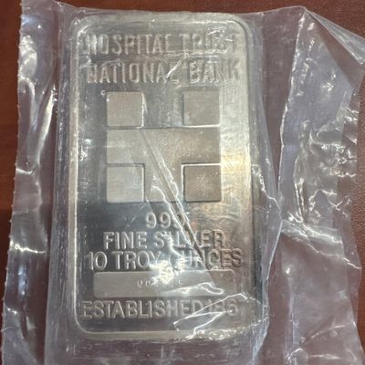 Hospital Trust National Bank 10 Troy Ounces 999 Fine Silver Bar