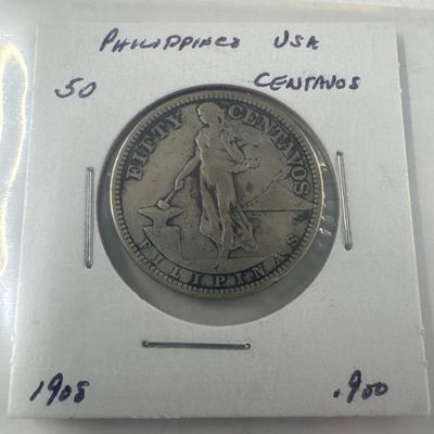 1908 Philippines USA 50 Centavos Coin