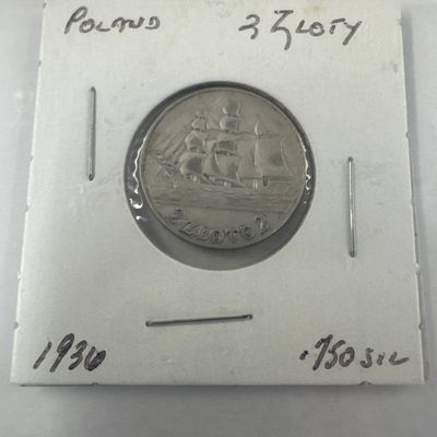 1936 Poland 2 Zloty Coin .750 Silver