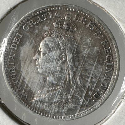 1891 Great Britain 3 Pence - Victoria Jubilee Head .925 Silver Coin