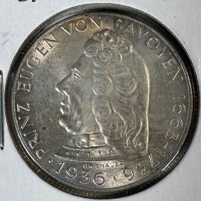 1936 Austria Republic 2 Schilling .640 Silver Coin - Prinz Eugen von Savoyen