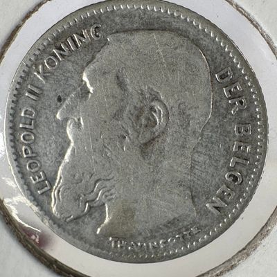 1909 Belgium - Dutch 50 Centimes .835 Silver Coin - Leopold II