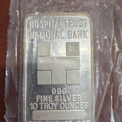Hospital Trust National Bank 10 Troy Ounces 999 Fine Silver Bar