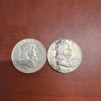 Two 1953 Benjamin Franklin Half Dollar Coins