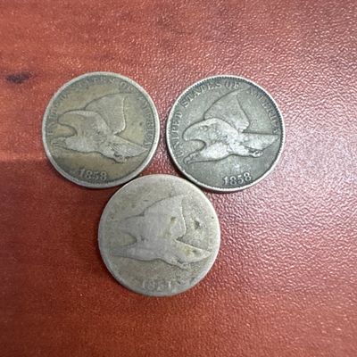 Three 1858 and 1857 Flying Eagle Cents