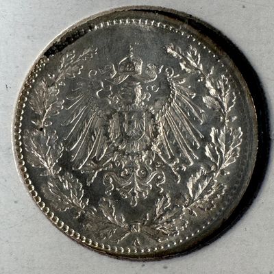 -*1916 German 1/2 Mark .900 Silver Coin