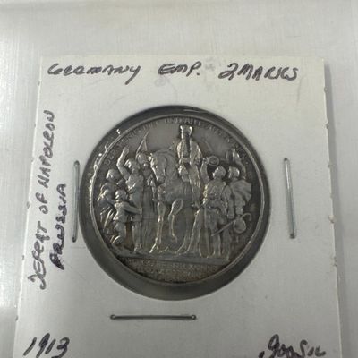 1913 German Empire 2 Mark Coin - Defeat of Napoleon Prussia