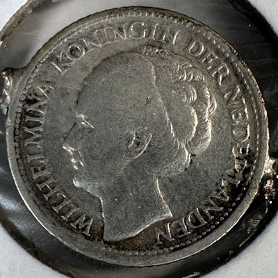 1941 Netherlands 10 Cents .640 Silver Coin - Wilhelmina