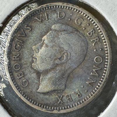-*1938 British Three Pence .500 Silver Coin - George VI