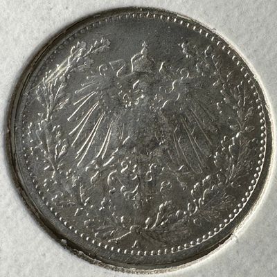 -*1906 German Empire 1/2 Mark .900 Silver Coin