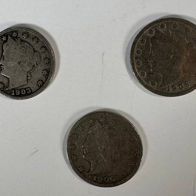 Three Liberty Head Nickels: 1903, 1906, 1906