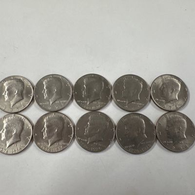Collection of Ten Kennedy Half Dollar Coins