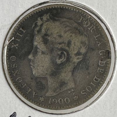 1900 Spain 1 Peseta .835 Silver Coin - Alfonso XIII