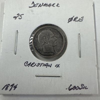 Denmark 25 Ore Coin, Christian IX, 1874
