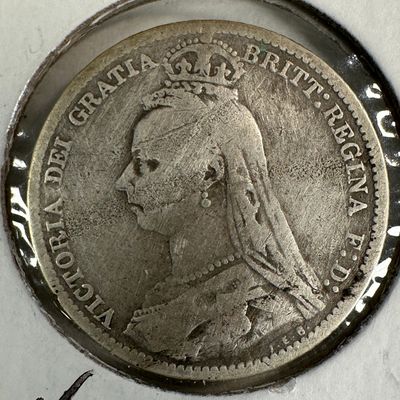 1888 Great Britain 6 Pence .925 Silver Coin - Queen Victoria, Jubilee Crown
