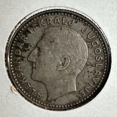 1931 Yugoslavia 10 Dinara .500 Silver Coin - King Alexander I