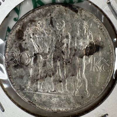 1933 Czechoslovakia 20 Korun .700 Silver Coin