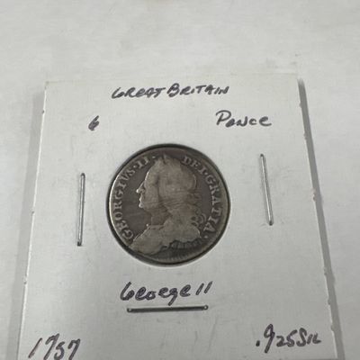 2 Silver Coins - 1757 Great Britain 6 Pence and 1913 Austria 2 Corona
