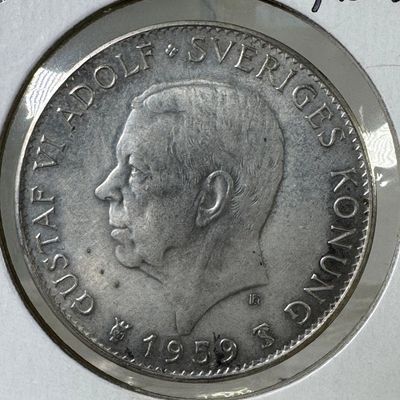 1959 Sweden 5 Kronor .400 Silver Coin - Gustaf VI Adolf