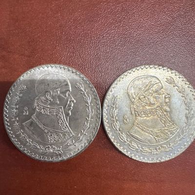 1958 Two Mexican 1 Peso Coins