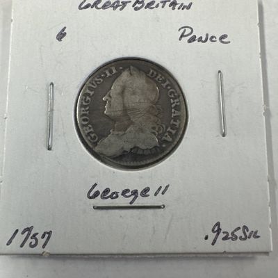 Great Britain 1757 George II Silver Sixpence Coin