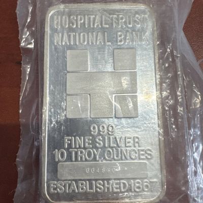 Hospital Trust National Bank 10 Troy Ounces 999 Fine Silver Bar