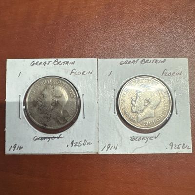 Two Great Britain Florin Coins: 1916 and 1914