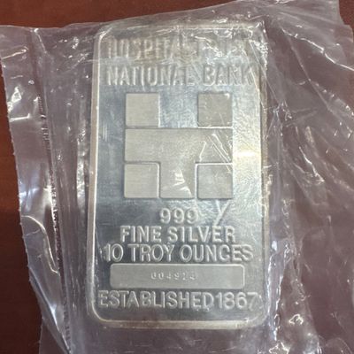 Hospital Trust National Bank 999 Fine Silver 10 Troy Ounce Bar