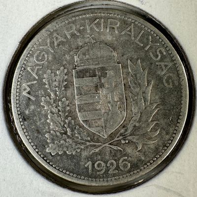 1926 Hungary Regency Period 1 Pengo .500 Silver Coin
