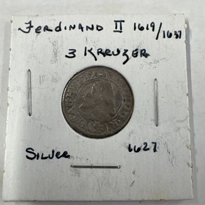 Ferdinand II Silver 3 Kreuzer Coin, 1627