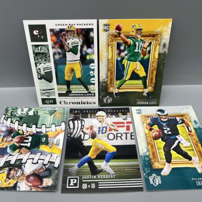 (5) Modern Football Star Player Rookie Cards - Jordan Love, Justin Herbert, & Jalen Hurts